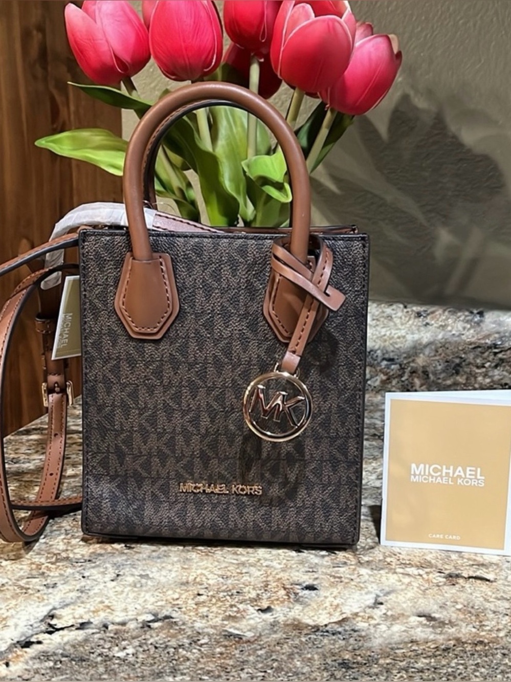 NEW MICHAEL KORS NWT MERCER XS SHOPPER CROSSBODY S SIGNATURE LOGO